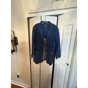 Vintage Orvis Denim Blazer‎ Jacket – Size 16 – 100% Cotton – Made in Hong Kong